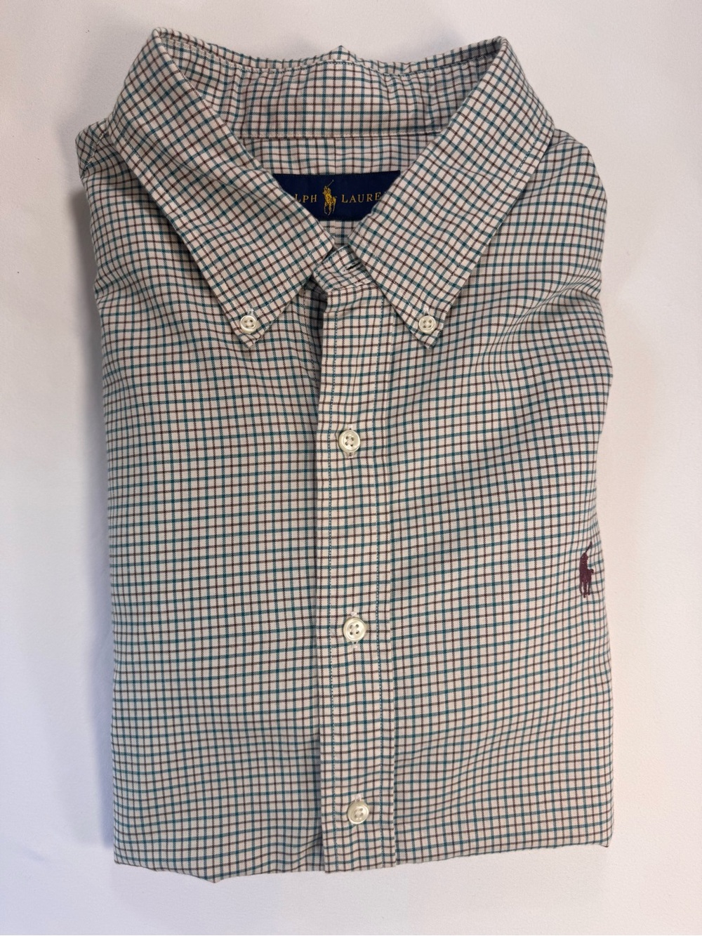 Ralph Lauren Men’s XXL Button Down Shirt Blue Brown Check Plaid 100% Cotton